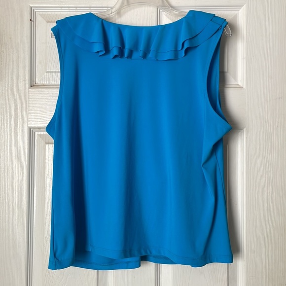 Amanda Blue Sleeveless Top - V-Neck with Ruffles - Size 2X (Fits like 1X) - Picture 3 of 6